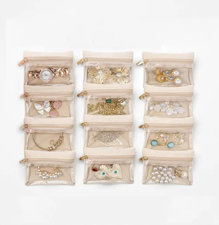 Jewelry Box 12 Transparent Pouches Flannel Lined