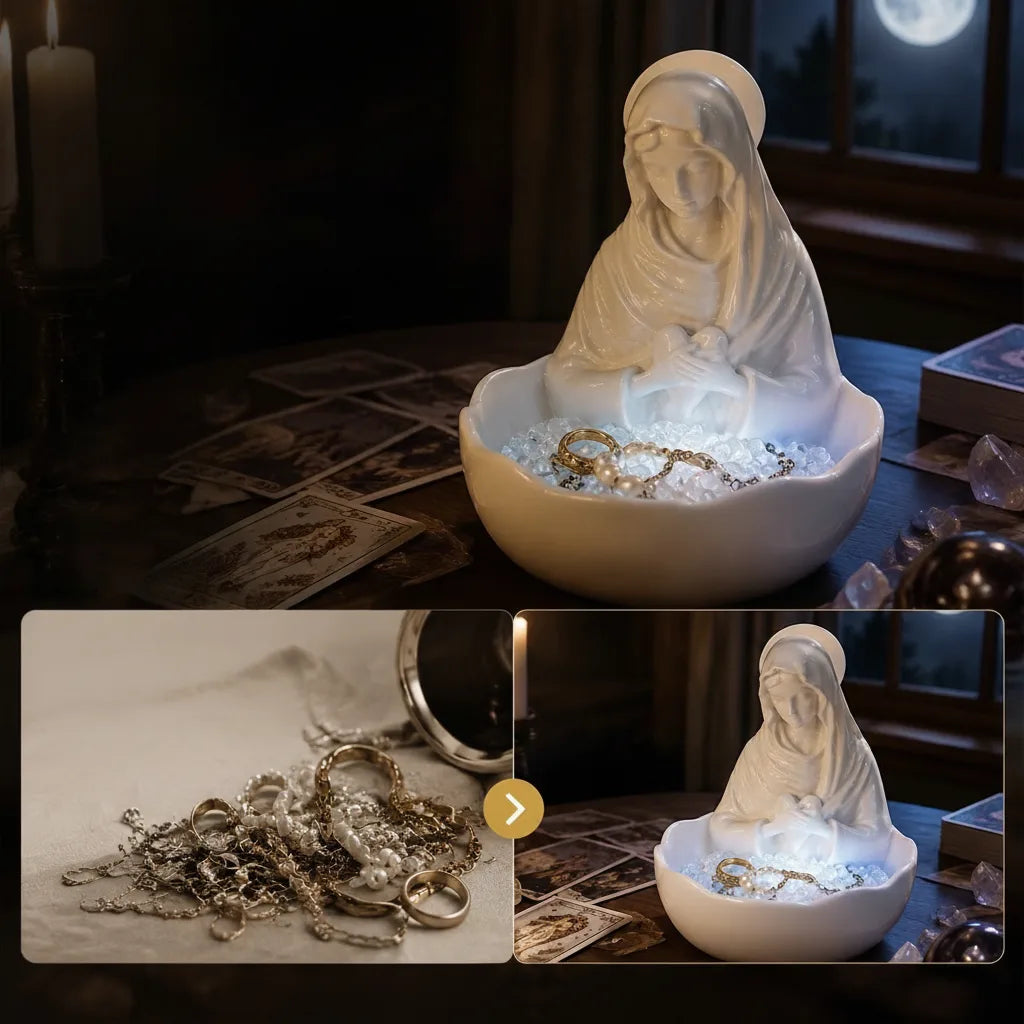 Jewelry Dish Madonna Figurine Matte White Resin