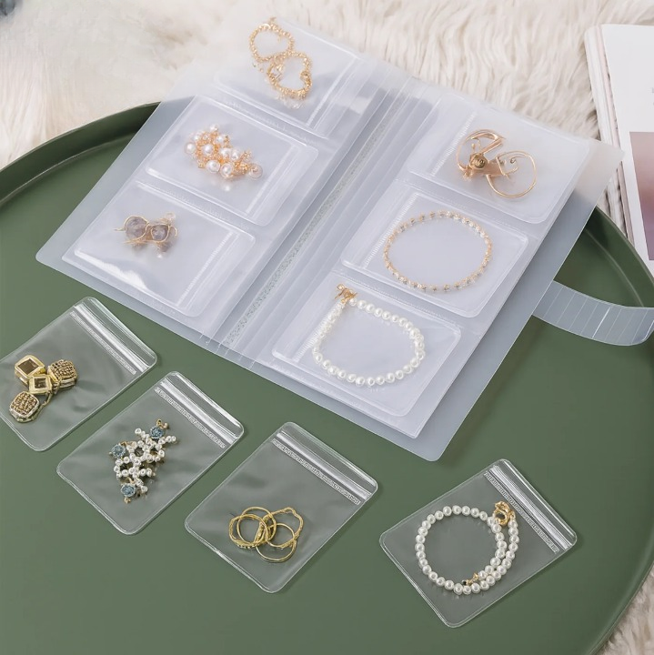Jewelry Organizer Book 30 Transparent Zip Pockets Slim Travel