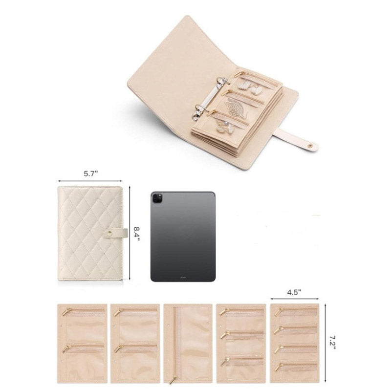 Jewelry Organizer Quilted PU Leather Multi-Compartment Snap Closure