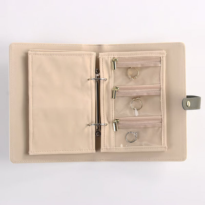 Jewelry Organizer Quilted PU Leather Multi-Compartment Snap Closure