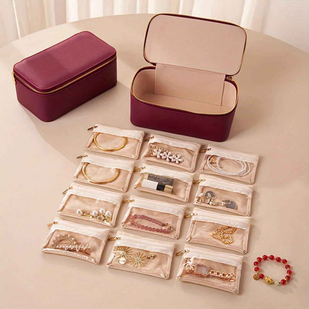 Jewelry Travel Case Removable Velvet Pouches With Windows