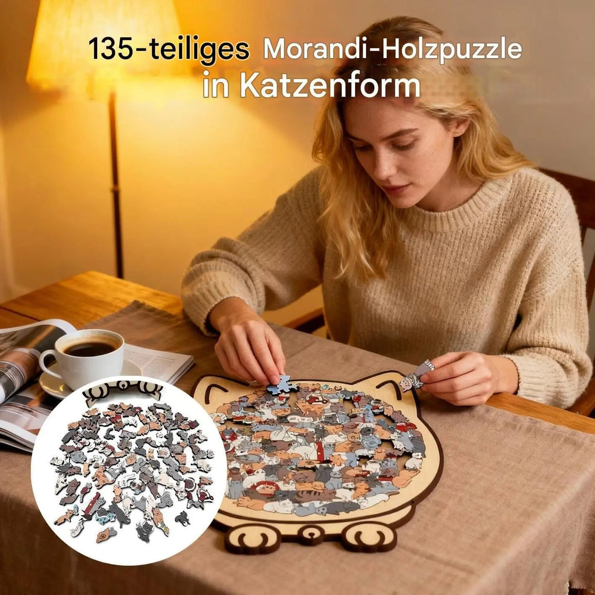 Jigsaw Puzzle Wooden Cat Silhouette 135 Pieces