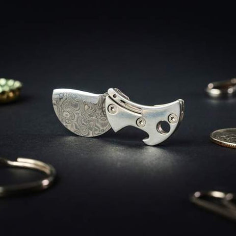 Keychain Bottle Opener Ultra-Compact Titanium Body & Damascus Blade