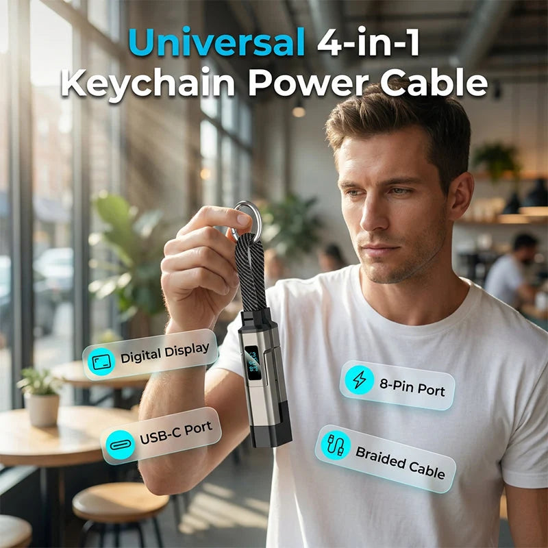 Keychain Charging Cable 4-In-1 Digital Display & Fast Charge
