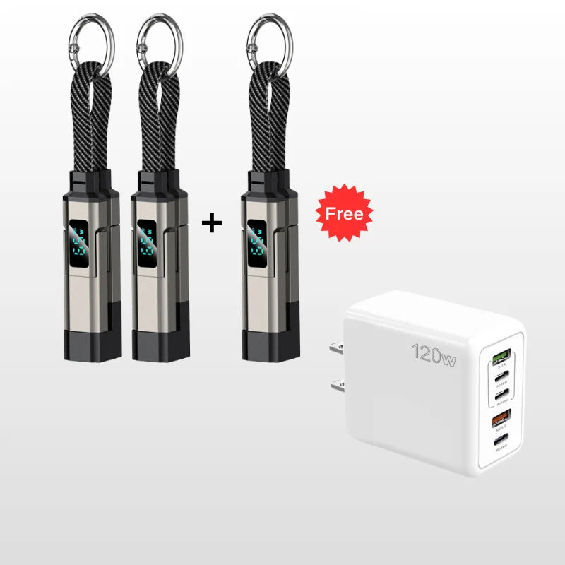 Keychain Charging Cable 4-In-1 Digital Display & Fast Charge