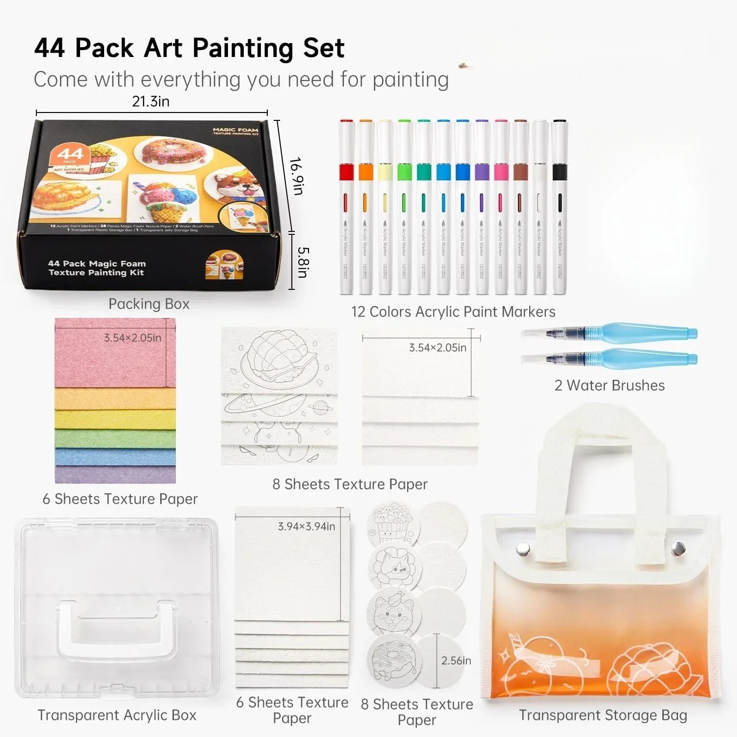Kids 3D Texture Painting Set Foaming Paint & Brushes