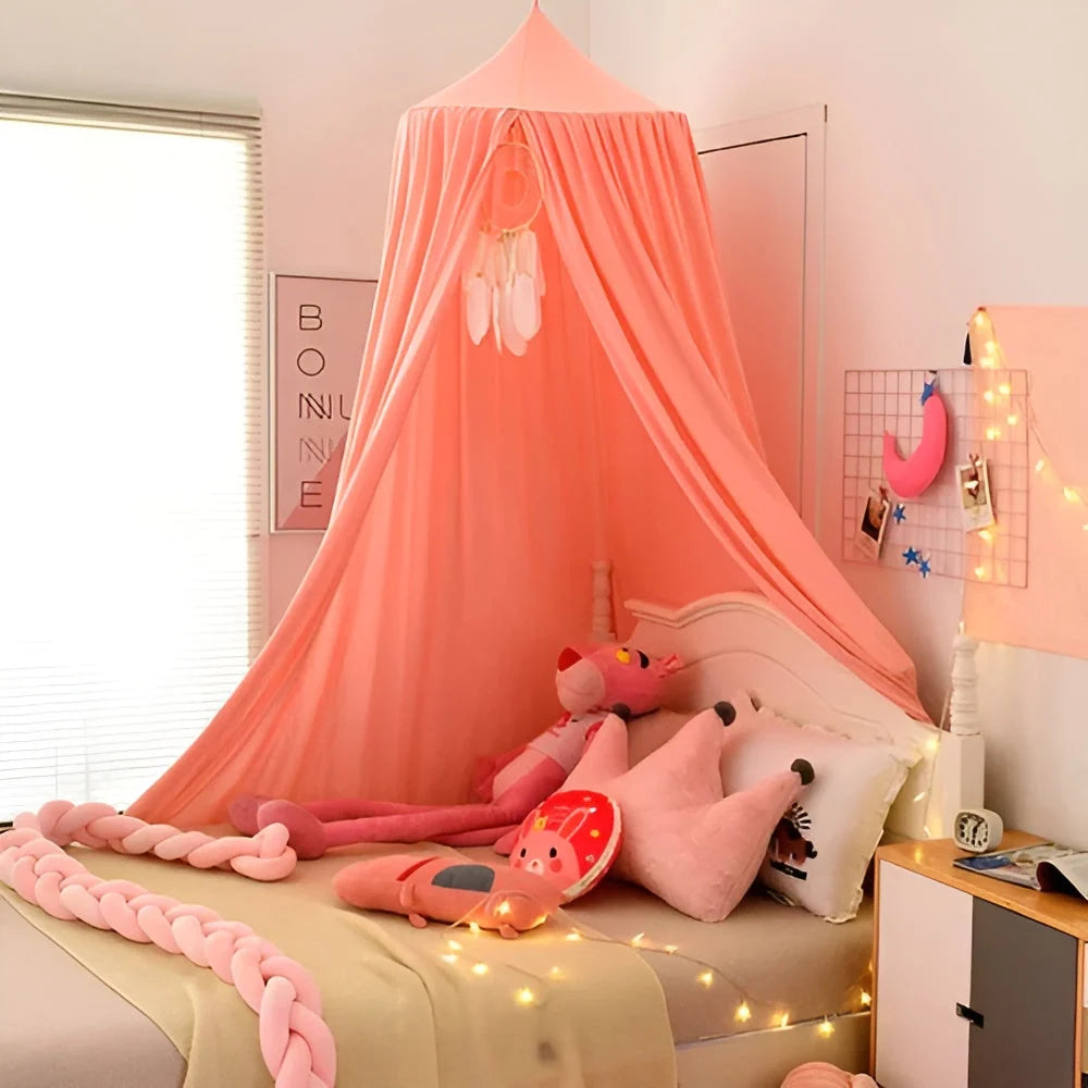 Kids Bed Canopy Tent-Style Breathable Cotton-Blend One-Point Hanging