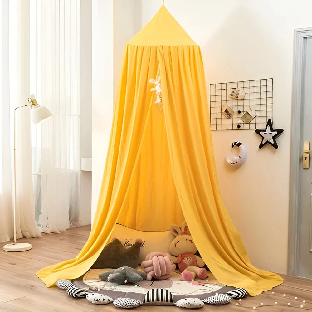 Kids Bed Canopy Tent-Style Breathable Cotton-Blend One-Point Hanging