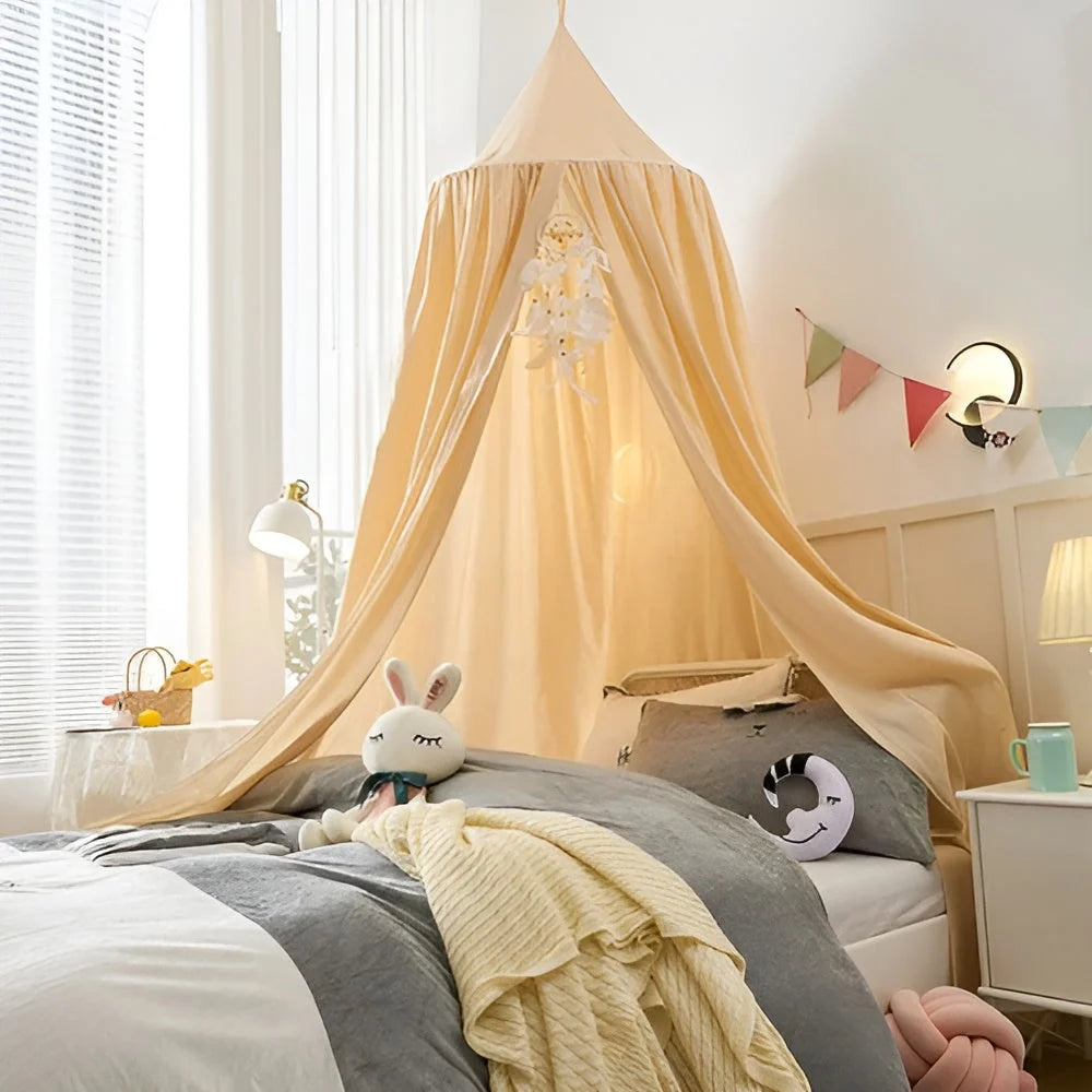 Kids Bed Canopy Tent-Style Breathable Cotton-Blend One-Point Hanging