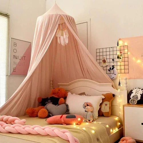Kids Bed Canopy Tent-Style Breathable Cotton-Blend One-Point Hanging