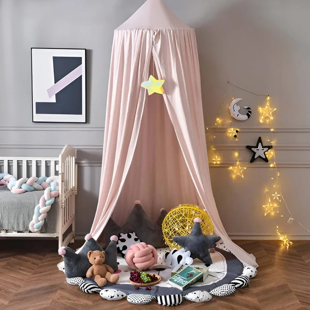 Kids Bed Canopy Tent-Style Breathable Cotton-Blend One-Point Hanging