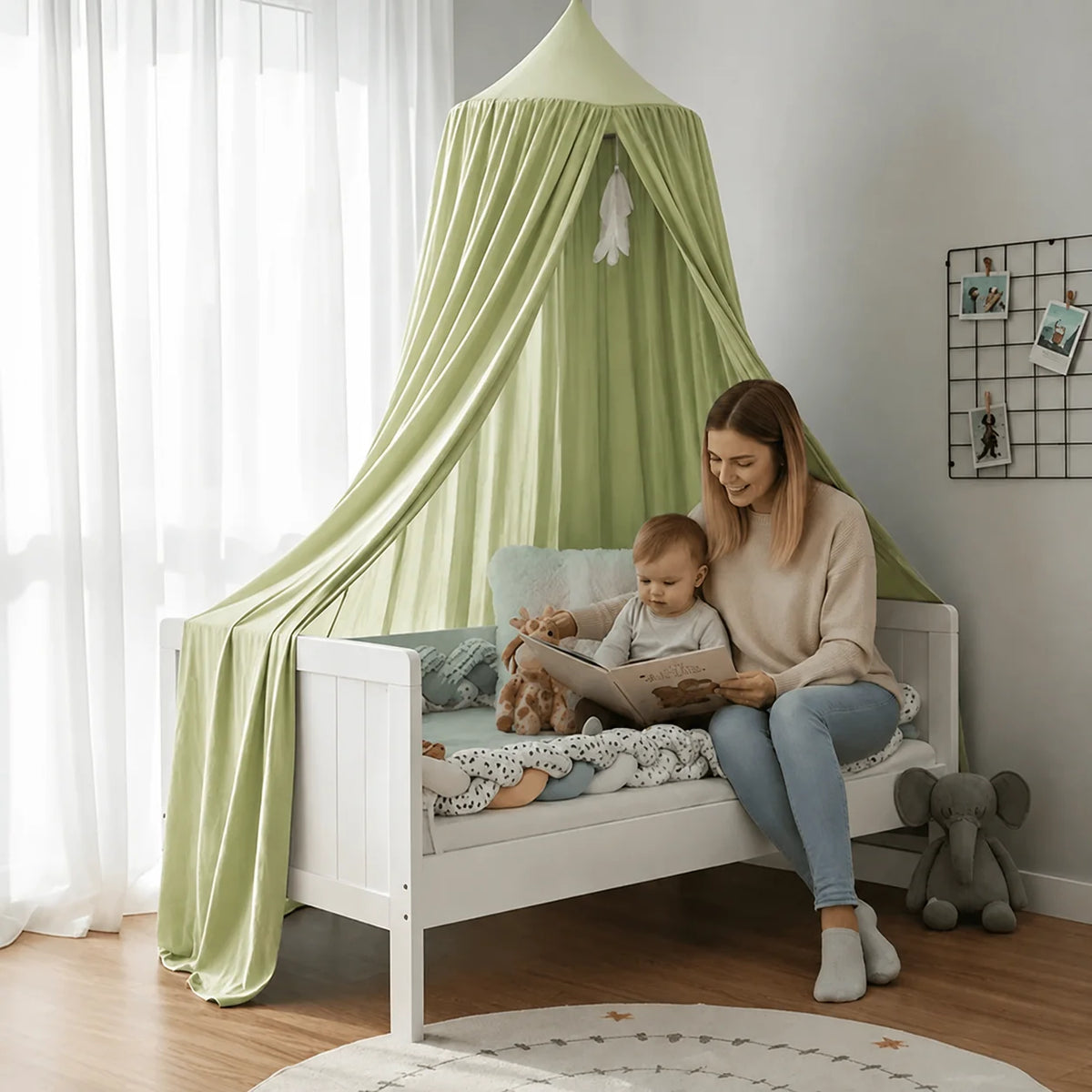 Kids Bed Canopy Tent-Style Breathable Cotton-Blend One-Point Hanging