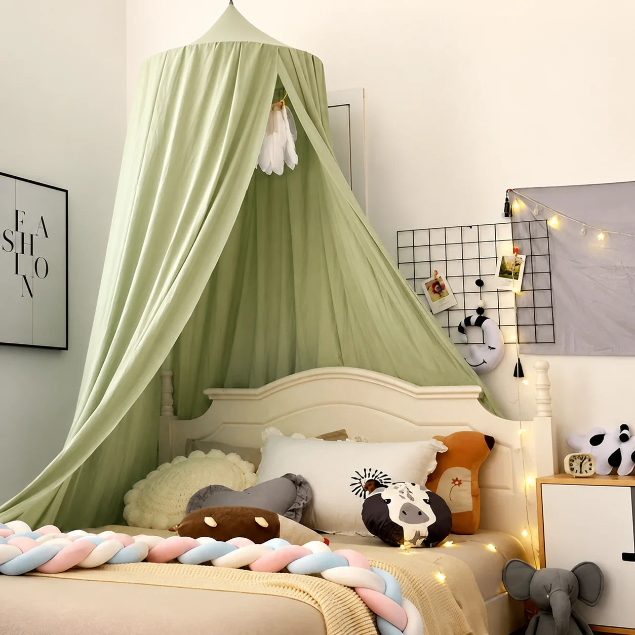 Kids Bed Canopy Tent-Style Breathable Cotton-Blend One-Point Hanging