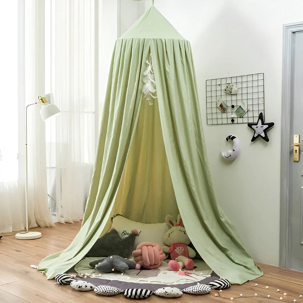 Kids Bed Canopy Tent-Style Breathable Cotton-Blend One-Point Hanging