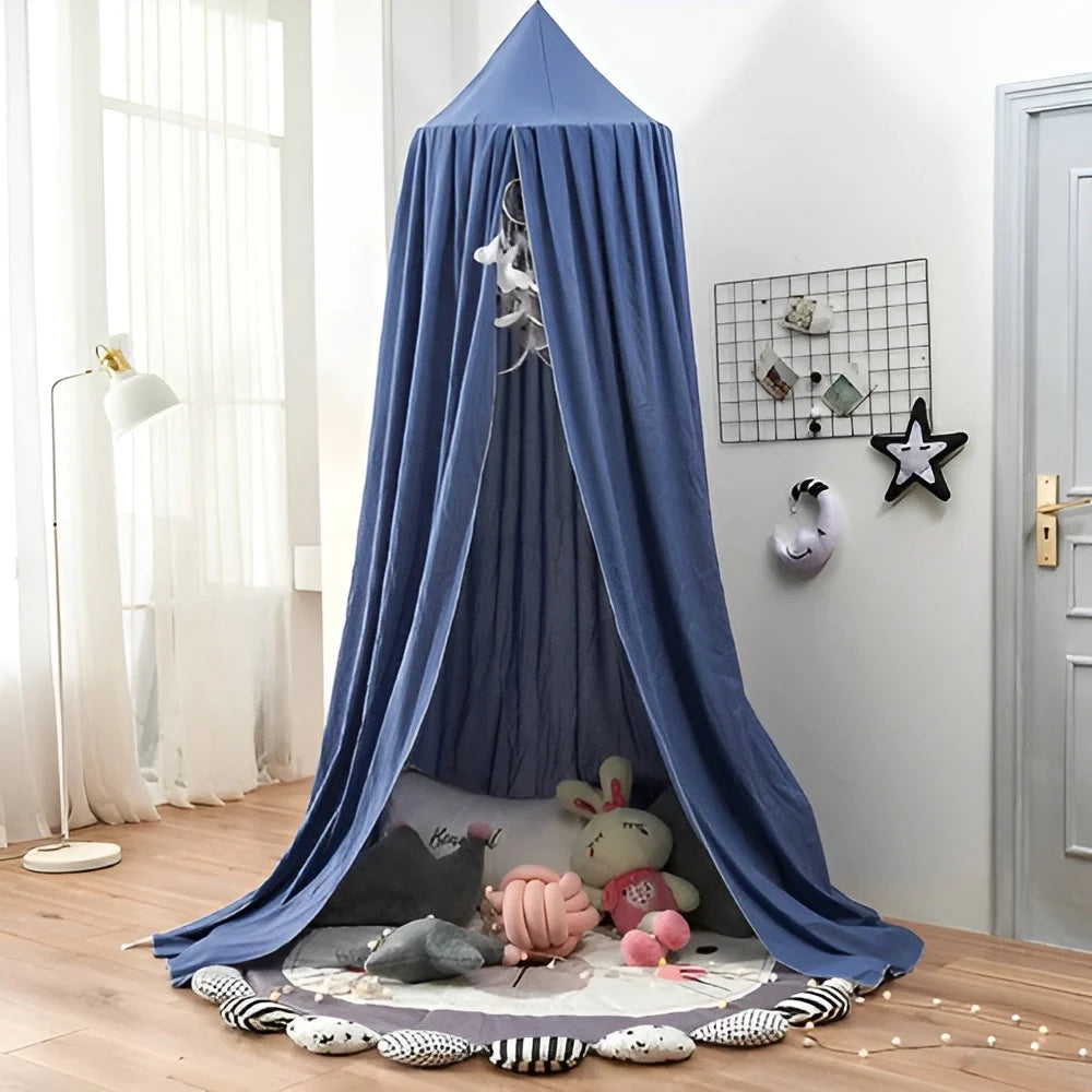 Kids Bed Canopy Tent-Style Breathable Cotton-Blend One-Point Hanging