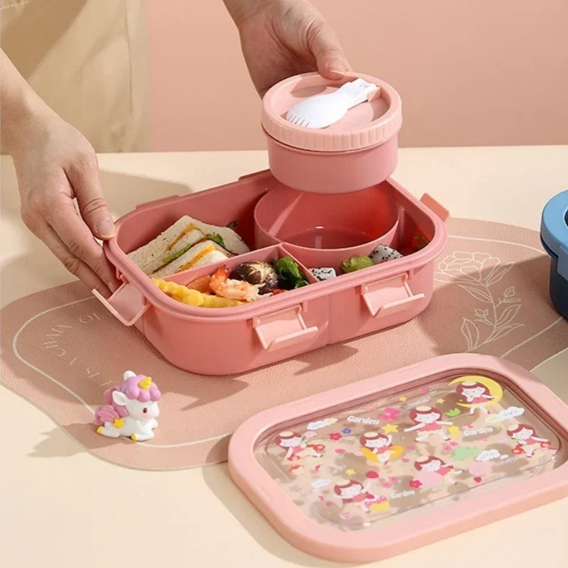 Kids Bento Box Leak-Proof 3 Compartments Removable Soup Bowl