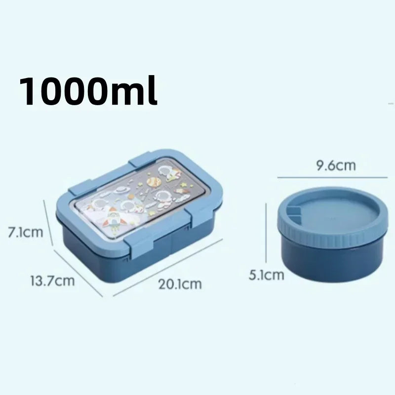 Kids Bento Box Leak-Proof 3 Compartments Removable Soup Bowl