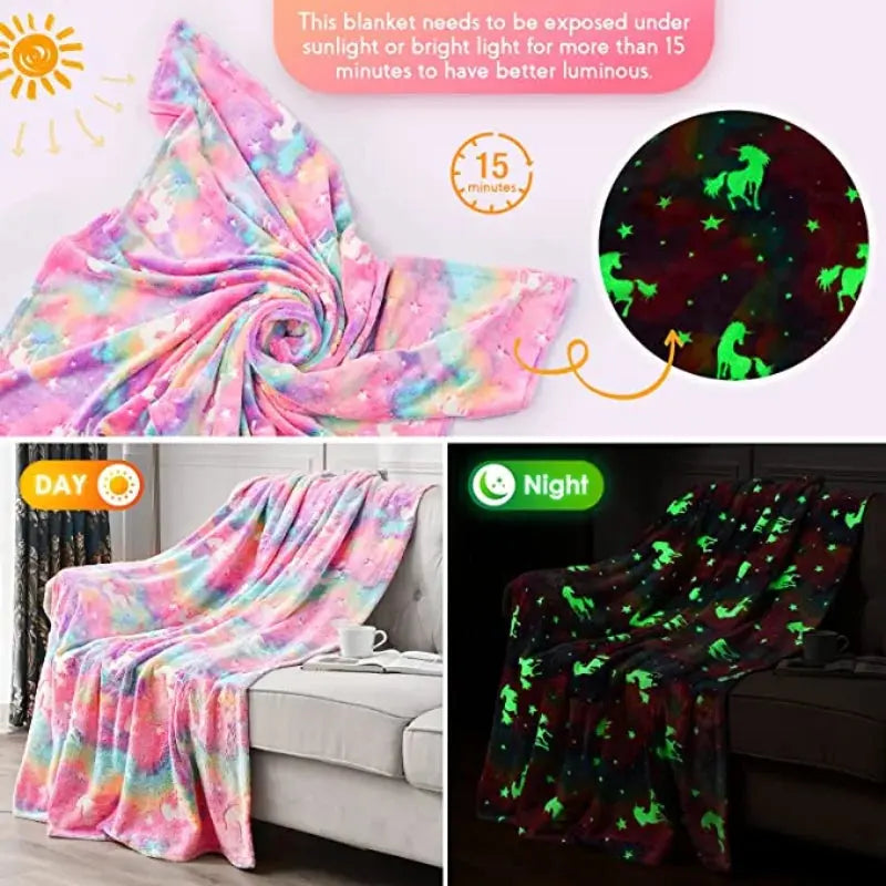 Kids Blanket Glow-In-The-Dark Plush Polyester Machine Washable