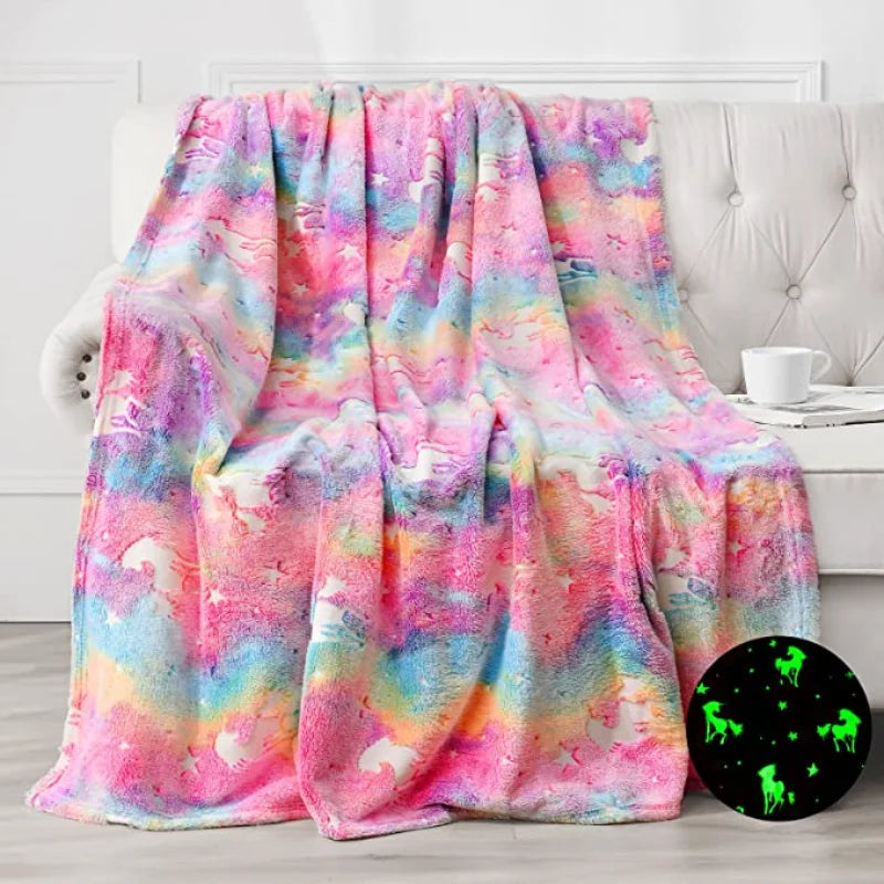 Kids Blanket Unicorn Glow-In-The-Dark Soft Flannel