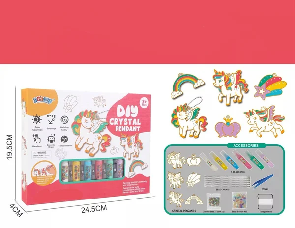 Kids Crystal Pendant Craft Kit Non-Toxic Crystals & Non-Baking Glue