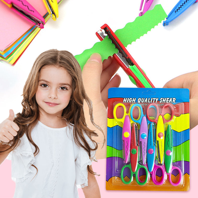Kids Decorative Scissors Set Six Patterns Stainless Steel Blades