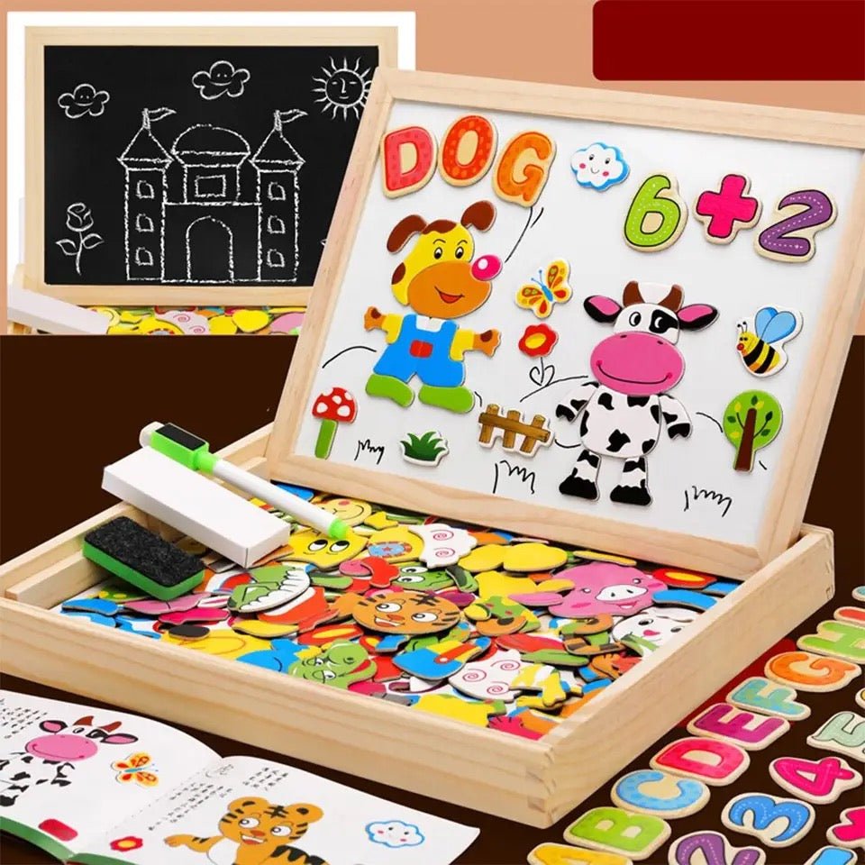 Kids Drawing Board Magnetic & Chalkboard Beech Wood Frame