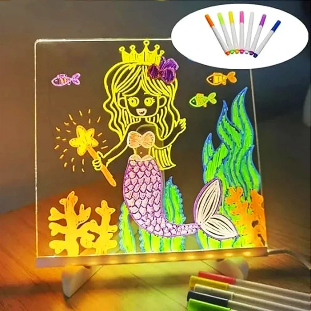 Kids Drawing Tablet Neon LED Reusable Acrylic USB-Powered