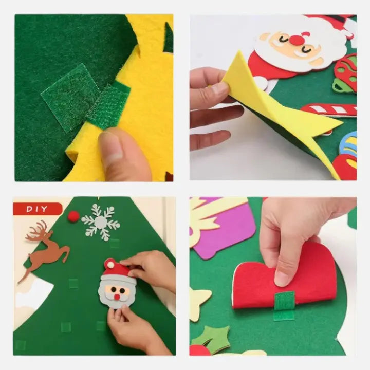 Kids Felt Christmas Tree Hook-and-Loop Ornaments & LED Lights