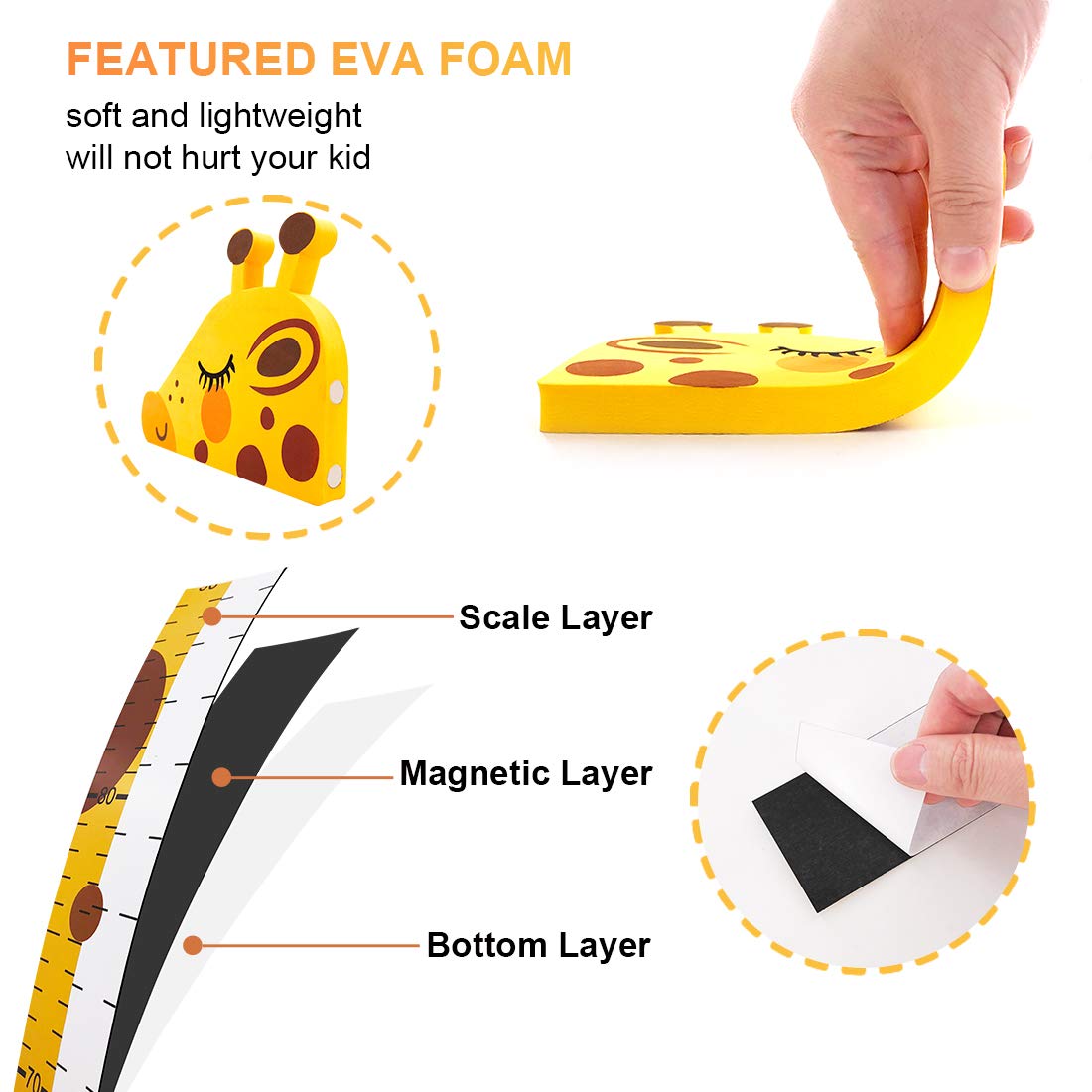 Kids Growth Chart Magnetic No-Drill Giraffe Design