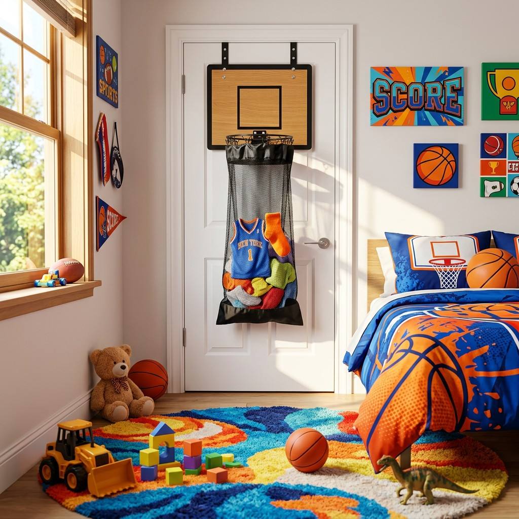 Kids Hanging Storage Organizer Basketball Backboard Mesh Bag