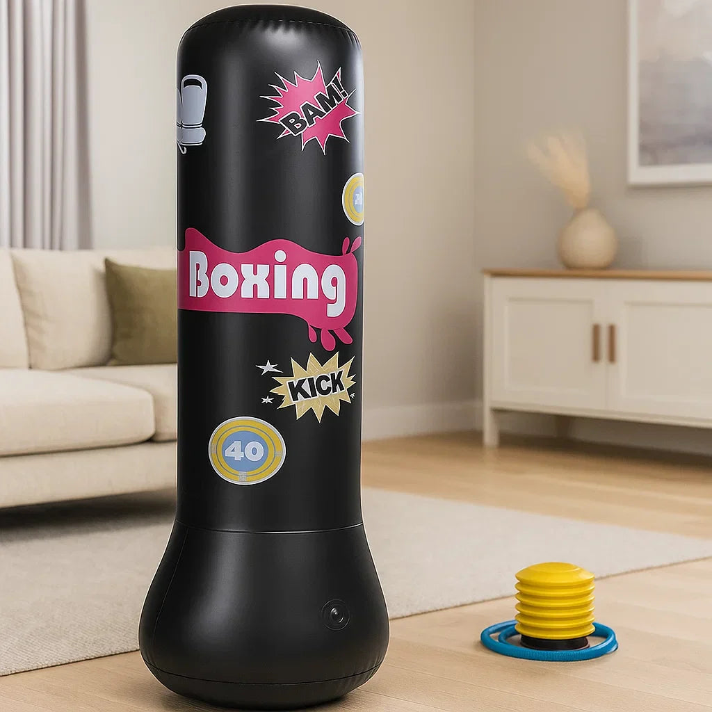 Kids Inflatable Punching Bag Soft PU Leather Includes Gloves