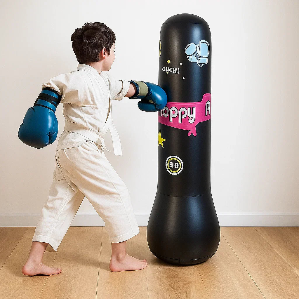 Kids Inflatable Punching Bag Soft PU Leather Includes Gloves