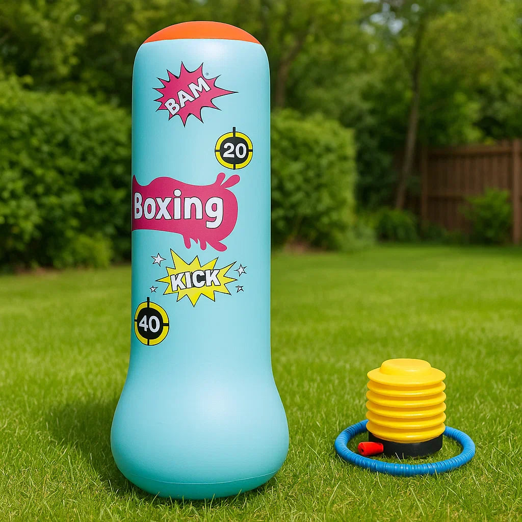 Kids Inflatable Punching Bag Soft PU Leather Includes Gloves
