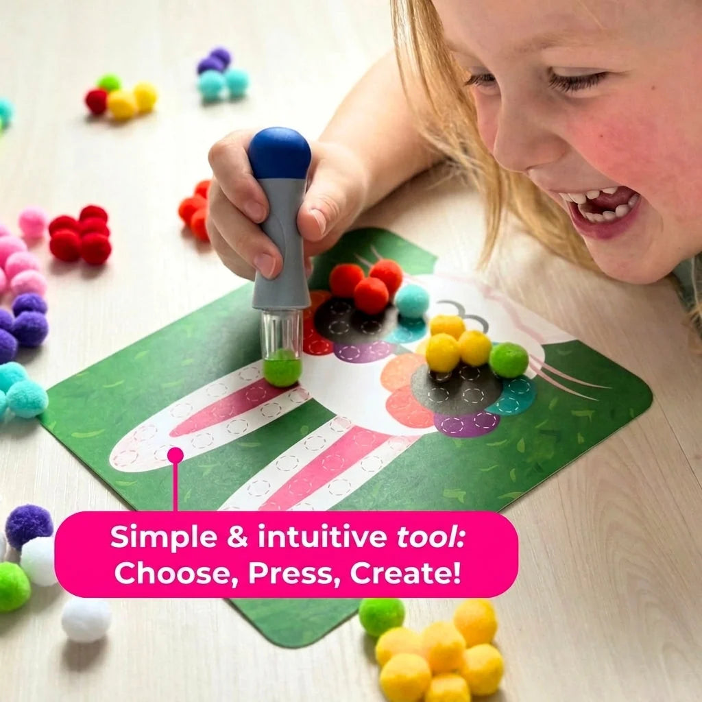Kids Pom-Pom Craft Kit 600 Multicolored Animal Peg Cards