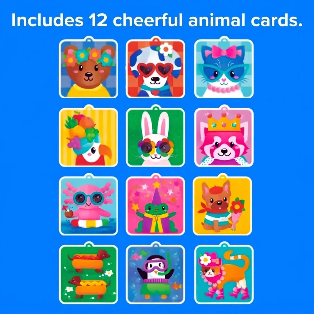 Kids Pom-Pom Craft Kit 600 Multicolored Animal Peg Cards