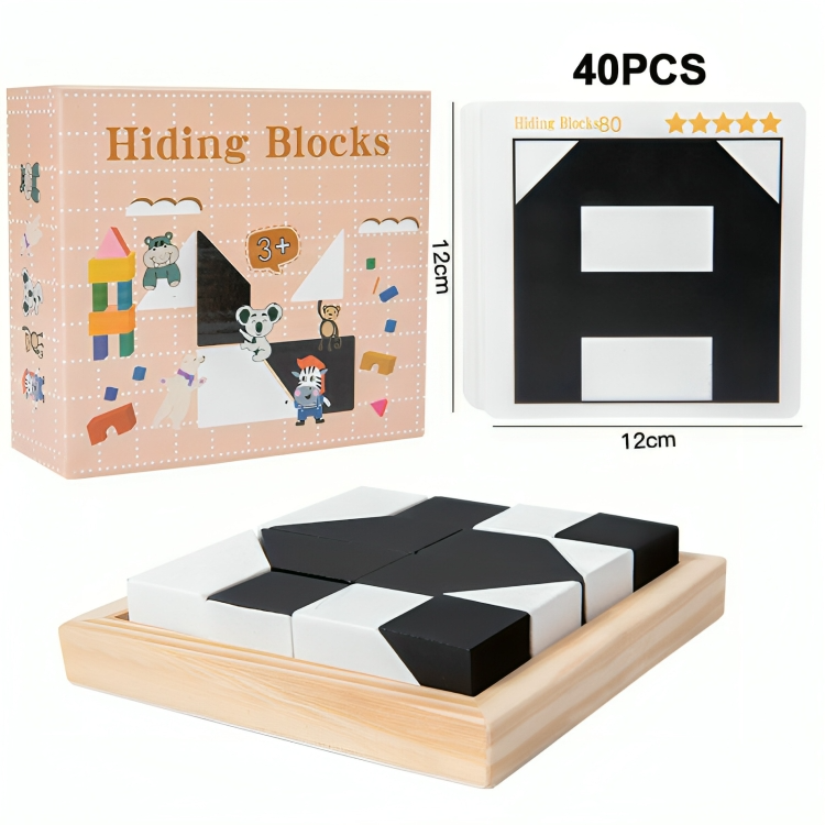Kids Puzzle Game Wooden Blocks & 40 Cards