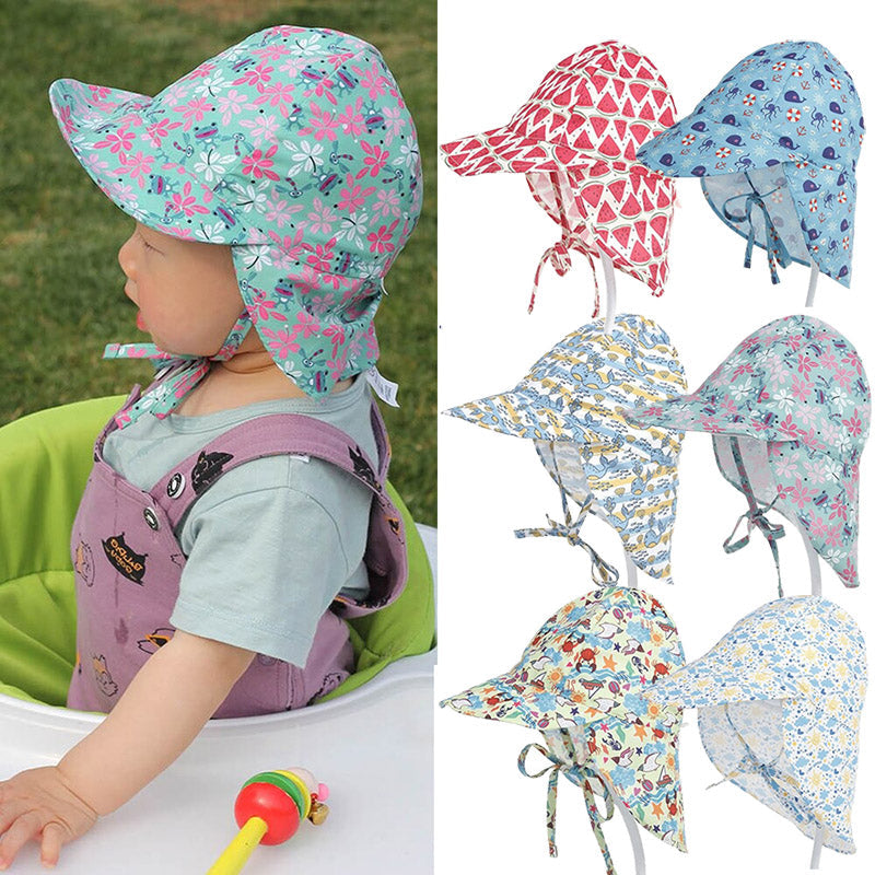 Kids Sun Hat Wide Brim Neck Flap Chin Strap