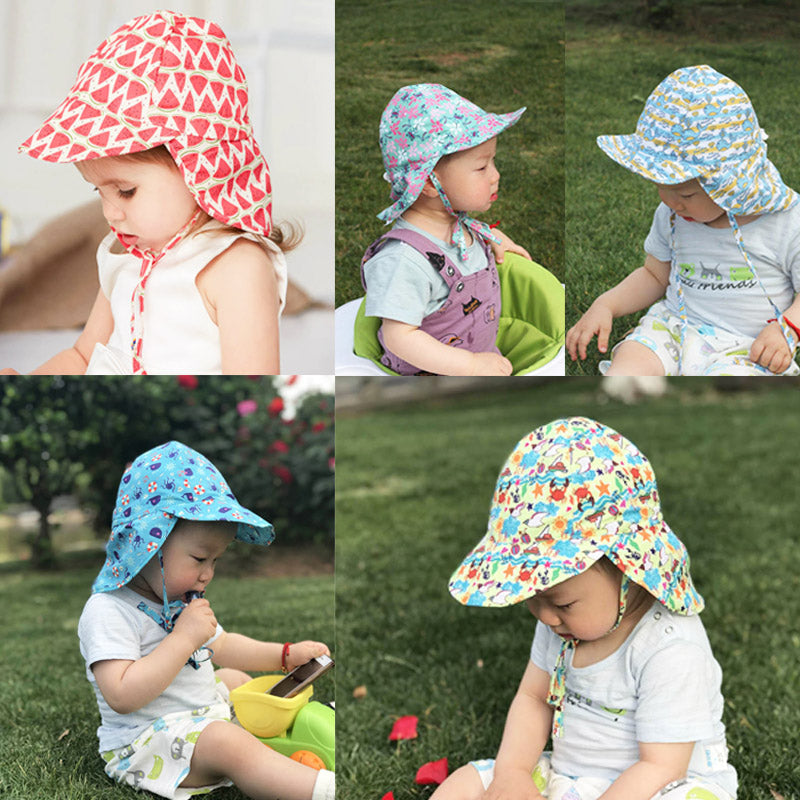 Kids Sun Hat Wide Brim Neck Flap Chin Strap