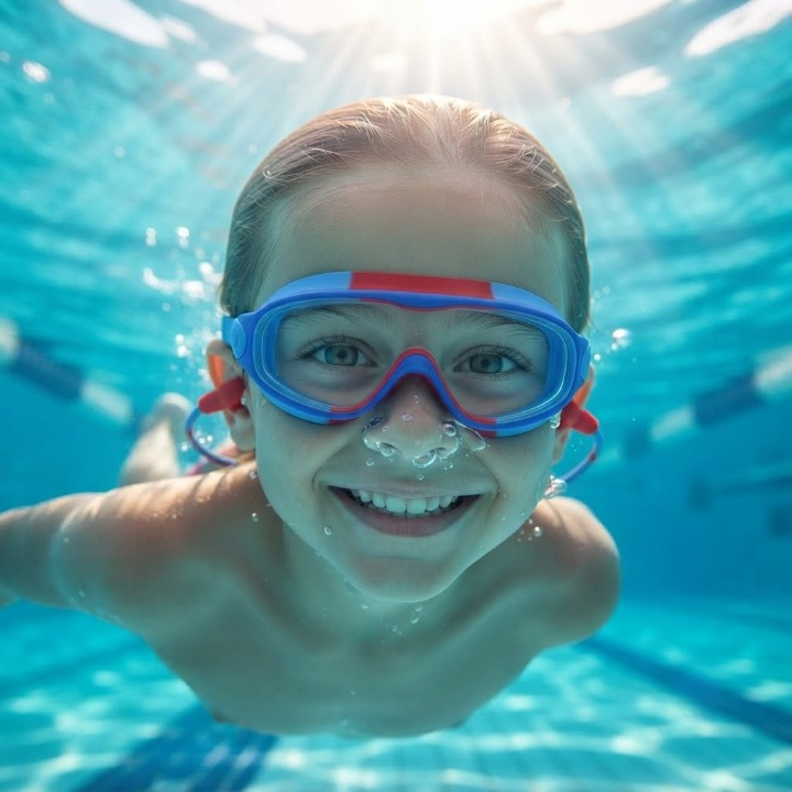 Kids Swim Goggles Anti-Fog UV Lenses & Integrated Earplugs