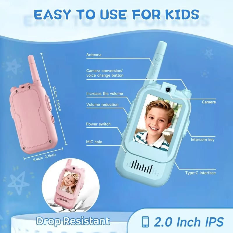 Kids Walkie-Talkies Video & Two-Way Audio USB-C Charging 2-Pack