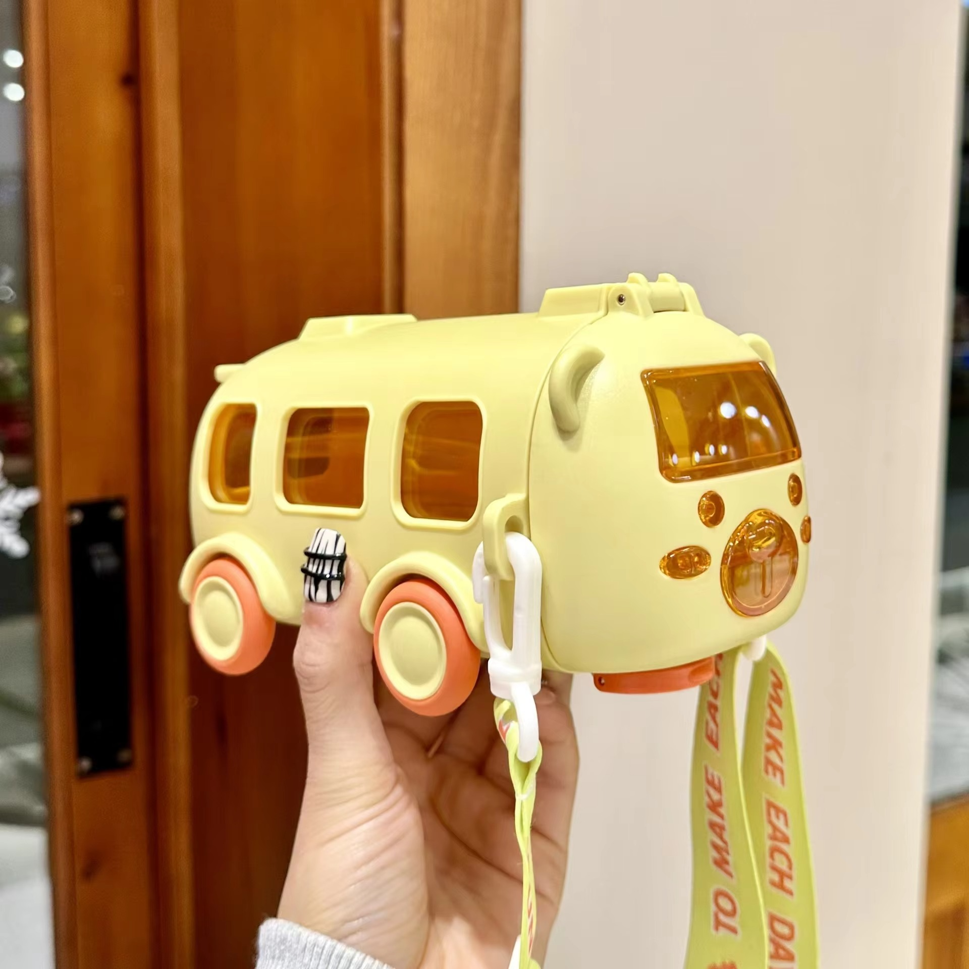 Kinder-Wasserflasche auslaufsicher mit Klappstrohhalm und Tragegriff