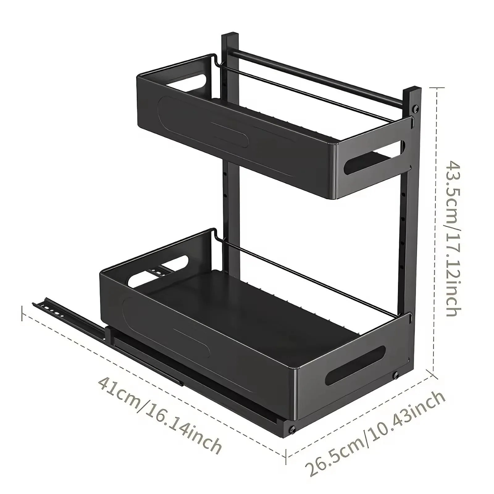 Kitchen Cabinet Organizer Expandable Two-Tier Pull-Out Steel Frame Height-Adjustable