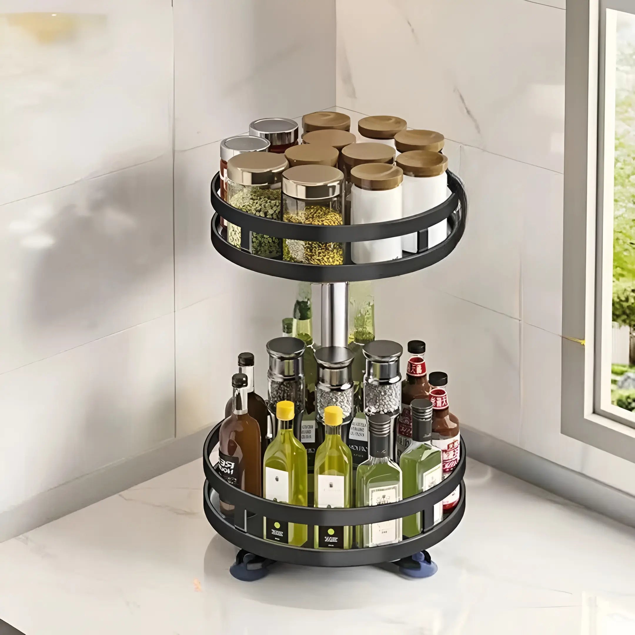 Kitchen Cabinet Organizer Rotating Metal Space-Saving