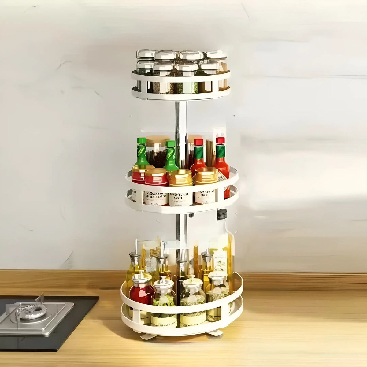 Kitchen Cabinet Organizer Rotating Metal Space-Saving