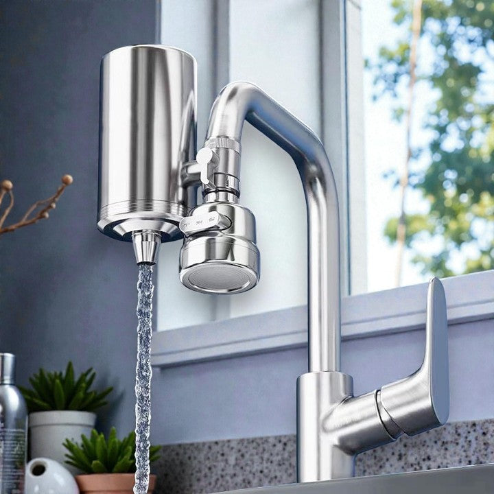 Kitchen Faucet Filter Stainless Steel Tool-Free Replaceable Cartridge