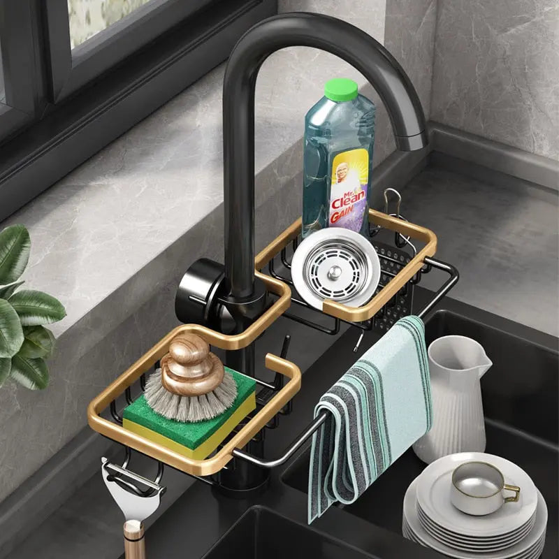 Kitchen Faucet Organizer Clamp-On Aluminum Towel Bar