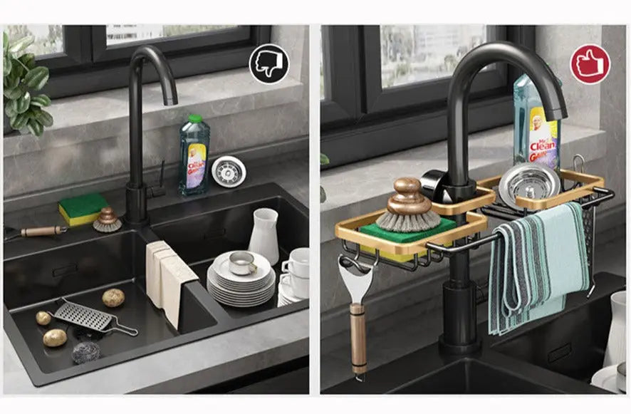 Kitchen Faucet Organizer Clamp-On Aluminum Towel Bar