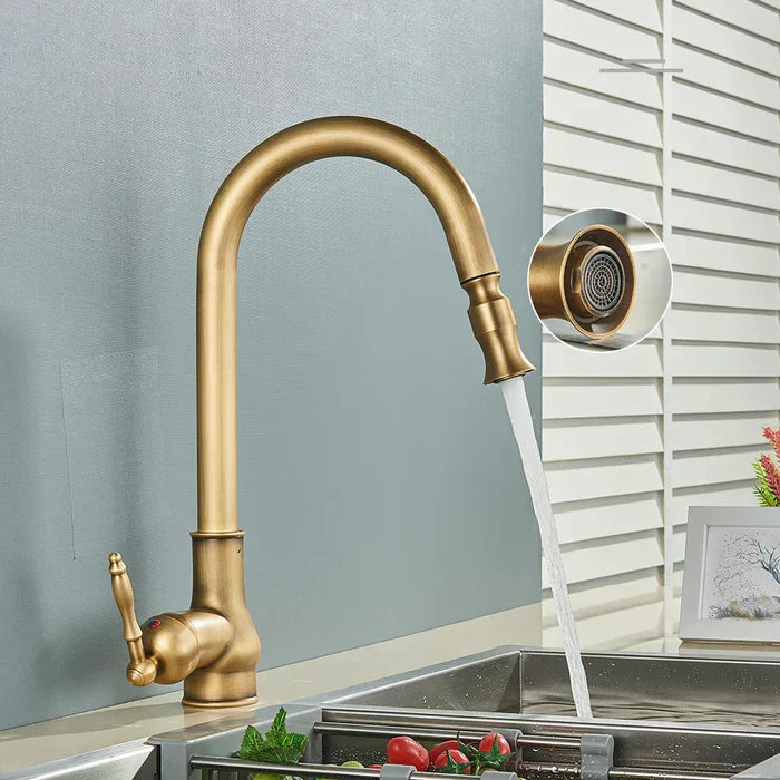 Kitchen Faucet Pull-Out Swivel Single-Lever Antique Brass