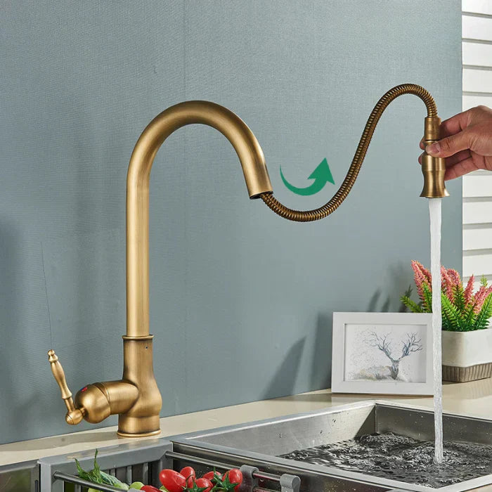 Kitchen Faucet Pull-Out Swivel Single-Lever Antique Brass